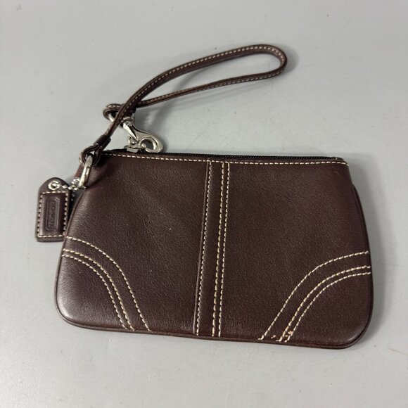 Coach Chocolate Brown Leather Wristlet - Picture 1 of 10